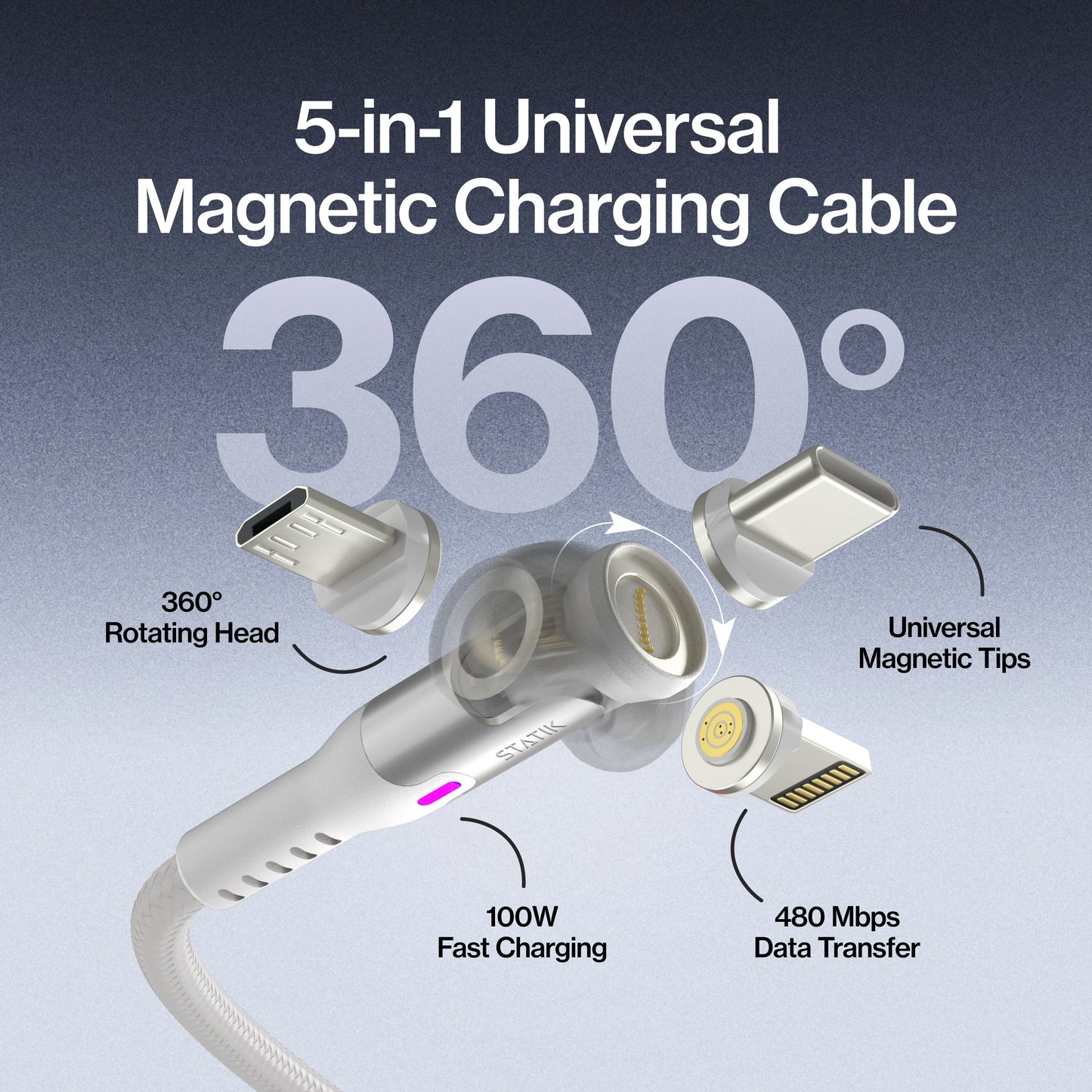 Statik® 360 Pro | 100W Universal Charge & Data Cable